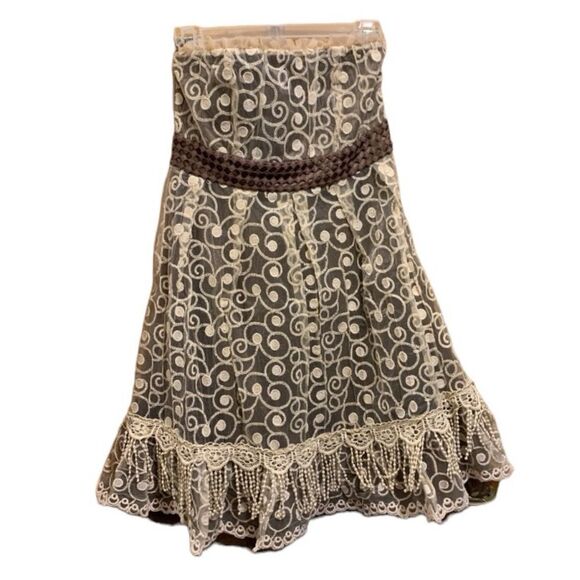 Ryu : |  Women’s Brown Cream Strapless  Lace Evening Formal Dress - Picture 1 of 13